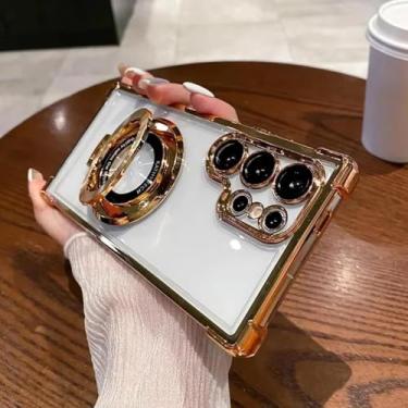 Imagem de HPQWN para Samsung A35 5G Luxury Magnetic Stand Capa traseira à prova de choque (para Samsung A35 5G/dourado)