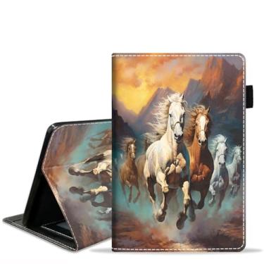 Imagem de BXIKEOPIU Capa para tablet Amazon Fire Max 11 (11 polegadas, 13ª geração, versão 2023), capa fólio fina de couro PU com compartimento para cartão e hibernação automática, cavalo de corrida