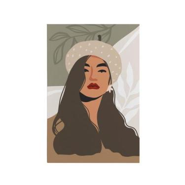 Imagem de Quadro Decorativo Canvas Mulher Asiática Boina Moderno Sala - Bazar do