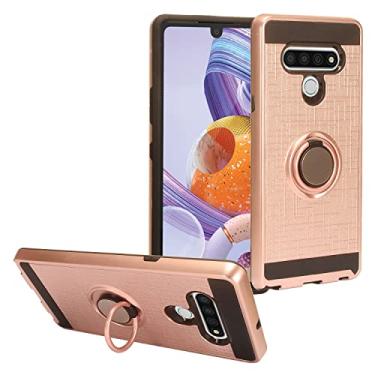 Imagem de CELZEN - para LG Stylo 6 LM-Q730 (2020) - Capa de telefone híbrida com suporte de anel, RS2 Black/RoseGold