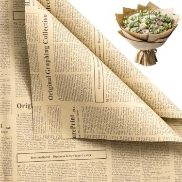Imagem de WRAPAHOLIC 20 folhas de papel de embrulho de flores kraft - 49,8 x 69,8 cm com letras azuis retrô buquê floral, materiais floristas, papel de embalagem para presente de aniversário de casamento, faça