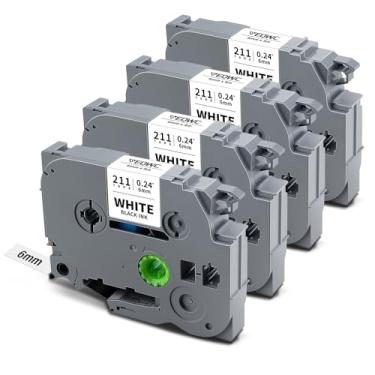 Imagem de TZ Tape Fita de etiqueta branca laminada de 6 mm 0,23 Tz-211 compatível com Brother P-Touch Tze-211 1/10.2 cm Tze Label Refil funciona para Ptouch Label Maker PT-D220 PT-D210 PT-H110 PT-D400, preto