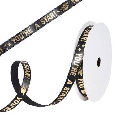 Imagem de YAMA Fita de formatura Class of 2025, 10 m, You're A Star Fita de cetim dourada para embrulho de presente, buquê de flores, decoração de festa, preta