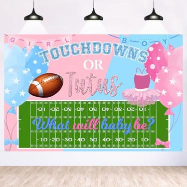 Imagem de Maicaiffe Touchdowns or Tutus Backdrop Banner Decor - Pôster de fundo de fotografia de revelação de gênero de 1,8 x 1,2 m - cabine de adereços de fotografia de festa de chá de bebê - Decorações de