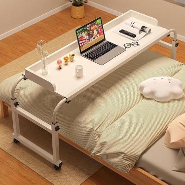Imagem de Mesa De Mobilidade Sobre A Cama Mesa Sobreposta Com Rodas Mesa De Laptop Ajustável Com Rodas Mesa Multifuncional Preguiçosa E Elástica Para Sala De Estar, Quarto, Escritório, White