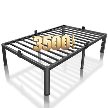 Imagem de ROIL Estrutura de cama de plataforma dupla de 45,7 cm, sem necessidade de mola, estrutura de cama preta de metal resistente com ripas de aço, sem ruído