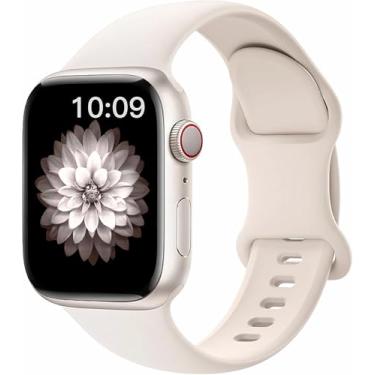 Imagem de Pulseira esportiva de silicone macio compatível com Apple Watch séries 10, 9, 8, 7, 6, 5, 4, 3, 2 e 1 de 38 mm, 40 mm, 40 mm, 41 mm, 44 mm, 46 mm e 49 mm, ultra SE, para mulheres e homens