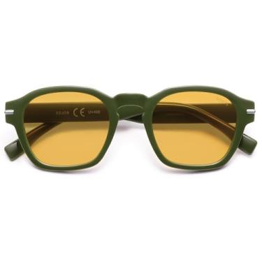 Imagem de SOJOS Óculos de sol vintage retrô quadrado polarizado masculino moderno feminino SJ2382, Armação verde, lente amarela, 50-24-140