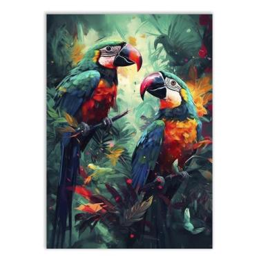Imagem de Placa Decorativa Casal De Papagaios Aves Natureza Decoração Poster Quarto Sala