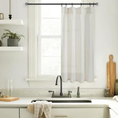 Imagem de Cortinas curtas de 122 cm de comprimento para janelas, cortinas transparentes de linho de cor creme plissadas para janelas pequenas, 1,12 m de comprimento