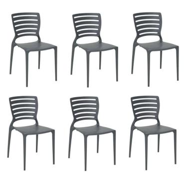 Imagem de Kit 6 Cadeiras Sofia Grafite Tramontina Encosto Vazado Horizontal 92237/007
