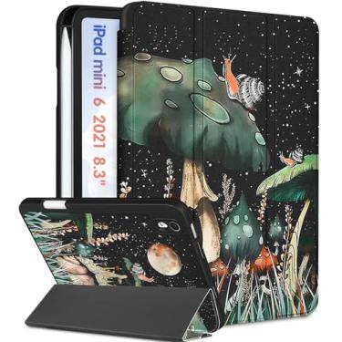 Imagem de Wazzasoft Capa para iPad Mini 6, para iPad Mini 6ª Geração, Capas Femininas e Meninas Fofo Fofo Girly Pretty Plant Design Exclusivo Suporte de Lápis Auto Sleep/Wake para Apple iPad 6 Mini Case 2021 8,3 polegadas