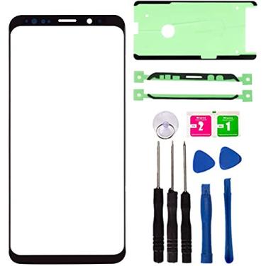 Imagem de Baige Substituição da lente da tela externa de vidro frontal para Samsung Galaxy S9 Plus G965 6,2 polegadas com adesivo de moldura e kit de ferramentas (preto)