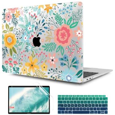 Imagem de TwoL Capa para MacBook Air 13 polegadas, capa de plástico rígida capa para teclado e protetor de tela compatível com MacBook Air 13" 2021 2020 2019 2018 Modelo A2337 M1 A2179 A1932, flor abstrata