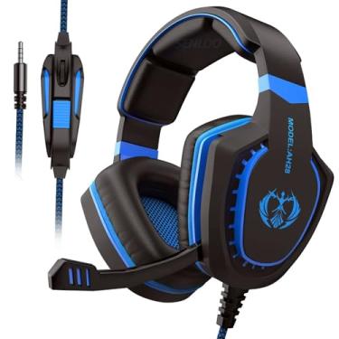 Imagem de SENLOO Fone de ouvido para jogos sobre a orelha Heaphones com fio com controle de volume de microfone, almofadas macias com isolamento de ruído, compatível com Xbox PS5 PS4 PC, laptop, Mac, preto,