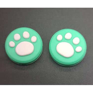 Imagem de 2 x controles analógicos de silicone para polegar, bastão de joystick, boné para Nintendo Switch NS e controle de interruptor Lite Joy-Con ThumbStick Gato de pata fofa, Green-White