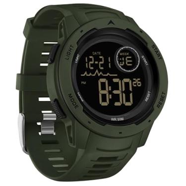 Imagem de Relógio digital masculino 50 m à prova d'água, tático, retroiluminação, cronômetro, alarme 12/24h relógio de pulso masculino esportivo ao ar livre, Verde, esporte