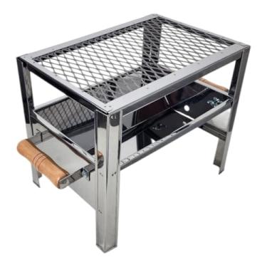 Imagem de Churrasqueira Aço Inox Mini Grill Pesca Camping + Grelha