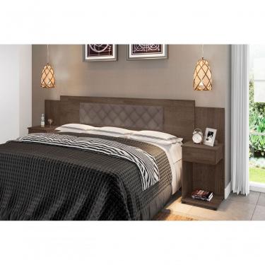 Imagem de Cabeceira Box Bruna Chocolate Com Capitonê Bege Escuro