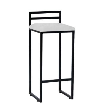 Imagem de Banqueta Alta Com Encosto Petra Balcão Bar Cozinha Bistrô Ferro Preto Corino Branco