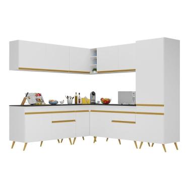 Imagem de Armário De Cozinha Completa De Canto Veneza Multimóveis V2066 Branco/dourado Branco/dourado