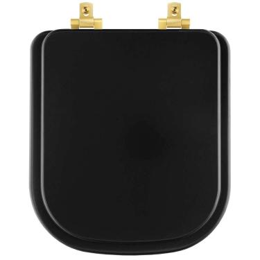 Imagem de Assento Sanitário Mdf Soft Close Quadra Preto Fosco Para Vaso Deca Com Ferragem Dourada