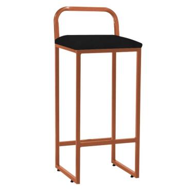 Imagem de Banqueta Alta Luffi Com Encosto Cozinha Bar Balcão Bistrô Ferro Bronze Suede Preto