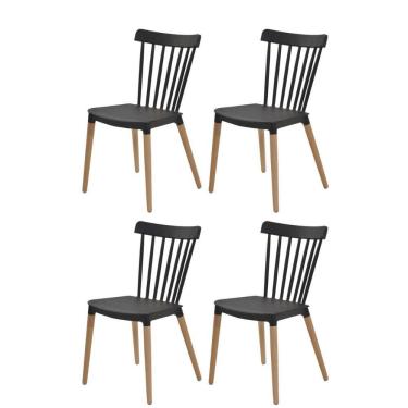 Imagem de Kit 4 Cadeiras Janaína Midi Rivatti Polipropileno Preto Base Madeira