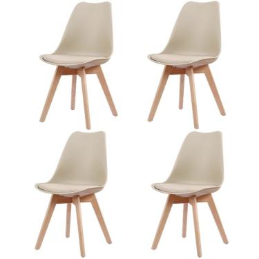 Imagem de Kit 4 Cadeiras Leda Joly Rivatti Polipropileno Nude Base Madeira