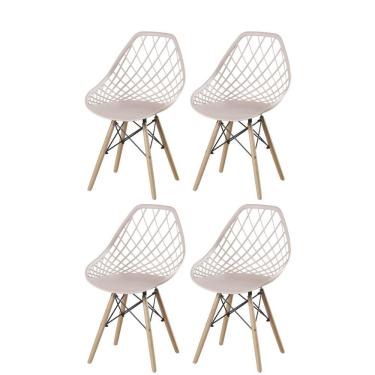 Imagem de Kit 4 Cadeiras Cloe Kaila Rivatti Polipropileno Nude Base Madeira