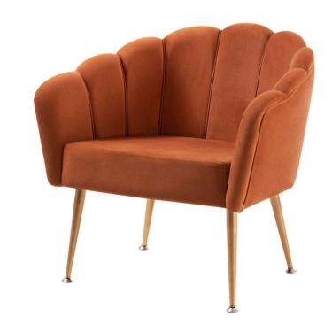 Imagem de Poltrona Petala Slim Daf Móveis Em Madeira Eucalipto Espuma D28 Veludo Caramelo Base Aço Dourado