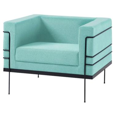 Imagem de Poltrona Le Corbusier Daf Móveis Em Madeira Eucalipto Revestida Espuma D28 Linho Verde água Base Aço