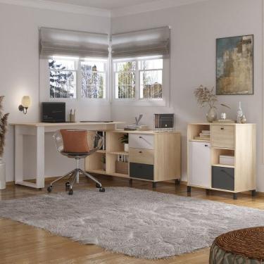 Imagem de Conjunto Para Escritório E Home Office 1 Escrivaninha Next E 1 Balcão Nordik Carvalho/grafite/branco