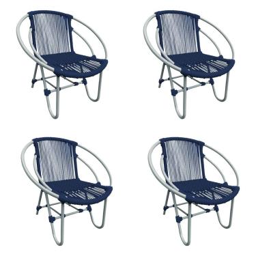 Imagem de Kit 4 Cadeiras Decorativa Julia Em Corda Náutica E Base Em Alumínio Cinza- Azul Marinho - Cor: Azul