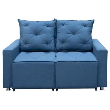 Imagem de Sofá Retrátil 2 Lugares Bariloche 1.50cm Shop Das Cabeceiras Azul Linho