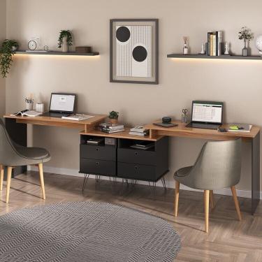 Imagem de Conjunto 2 Escrivaninhas Plus Estilo Industrial Freijó-preto