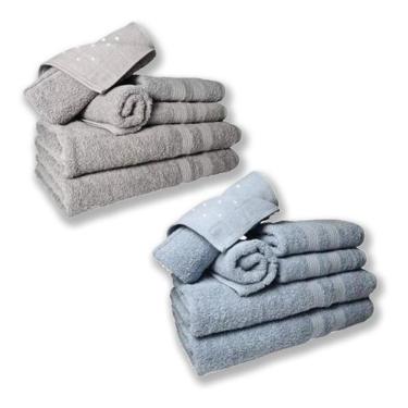 Imagem de Jogo De Toalhas 4 Banhos 4 Rostos 4 Pisos Grossa Cinza+azul