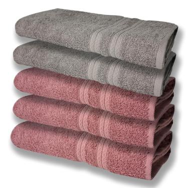 Imagem de 5 Toalhas Super Felpudas Grande E Grossa Algodão 80x150 Itália Soft Beka - Cinza/rosê
