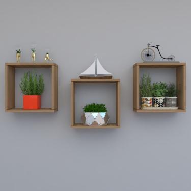 Imagem de Kit Com 3 Nichos Decoração Para Sala Madeira 30x30x12cm