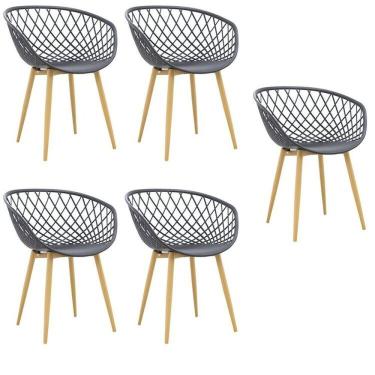 Imagem de Kit Com 5 Cadeiras Com Braços Polipropileno Clarice Preto