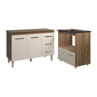Imagem de Balcão Armário Gabinete Bruna 118 Cm Off White Com Tampo E Balcão Evelyn Cooktop 5 Boca...