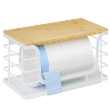 Imagem de Dispensador de suporte de saco de lixo, dispensador de suporte de saco de lixo, organizador de saco de lixo sob a pia, recipiente de tampa de bambu para lavanderia, cozinha e despensa, organização e