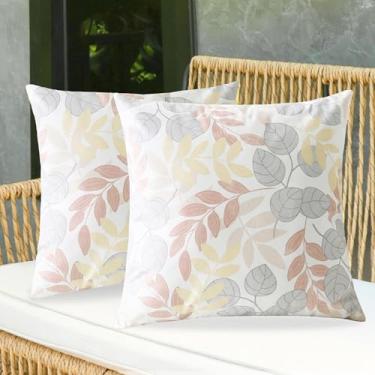 Imagem de CaliTime Capas de almofada para ambientes externos, à prova d'água, pacote com 2 capas de almofada decorativas para jardim, pátio, barraca, varanda, sofá, 45 x 45 cm, rosa, bege, cinza