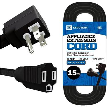 Imagem de ELECTERY Cabo De Extensão Para Aparelhos Alta Resistência Electery, 14 Awg - Plugue Plano Aterrado 3 Pinos, Fio Alimentação Preto Ar-Condicionado Interno E Todos Os Principais Eletrodomésticos, 15 A