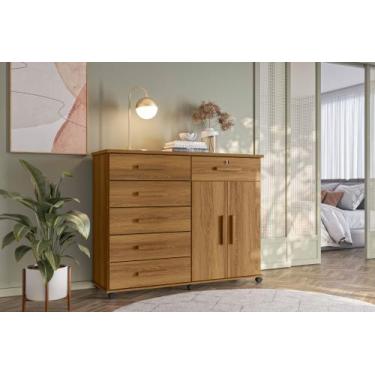 Imagem de Cômoda Platina Lukaliam 5 Gavetas Sapateira Rodízios Gaveta com Chave 