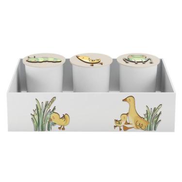 Imagem de Trio de Potes e Bandeja Kit Higiene MDF Patinhos - Neném na Nuvem, MAR