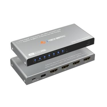 Imagem de J-Tech Digital Interruptor Hdmi E Usb-C 4K 60Hz 4X1, 3 + 1 Entradas Saídas, Compatível Com Dolby Vision Hdr, Controle Remoto Infravermelho, Detecção Automática De Movimento, Áudio [Jtech-4Ksw3H1C]