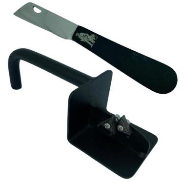 Imagem de Kit 1 canivete inox prata cabo preto de bolso com clip + afiador em in