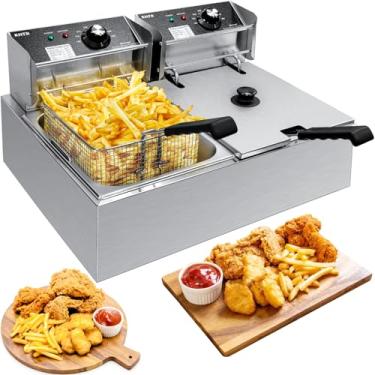 Imagem de Fritadeira comercial com cesta, 3400 W 12,7 QT/12 L, fritadeira a óleo elétrica removível de grande capacidade para bancada de aço inoxidável com controlo de temperatura para uso em restaurante ou