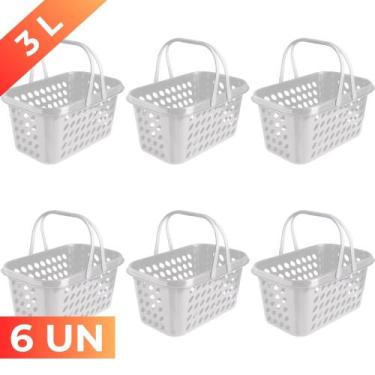 Imagem de Kit 6 Cesta Cestinha Plástica Supermercado Compras 3L c/ Alça Resisten